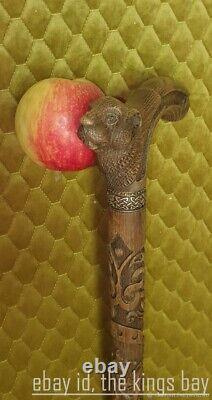 Walking Stick Beaver Head Handle Wooden Hand Carved Walking Cane Best Xmas Gifts