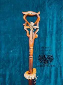 Walking Stick Cane Christian Cross wood Hand carved handle wooden Art