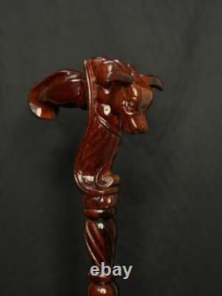 Walking Stick Cane Comfortable Handle Perfect Gift Ox Bull Design Hand Carved