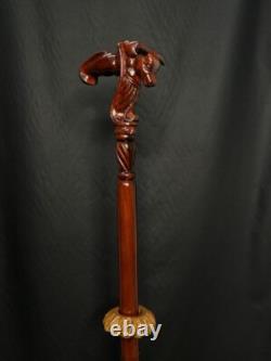 Walking Stick Cane Comfortable Handle Perfect Gift Ox Bull Design Hand Carved