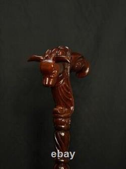 Walking Stick Cane Comfortable Handle Perfect Gift Ox Bull Design Hand Carved