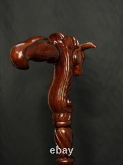 Walking Stick Cane Comfortable Handle Perfect Gift Ox Bull Design Hand Carved