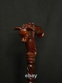 Walking Stick Cane Comfortable Handle Perfect Gift Ox Bull Design Hand Carved