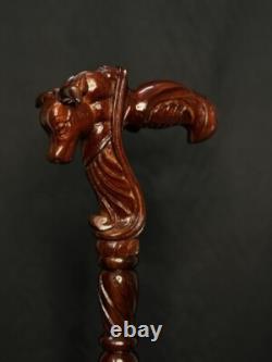Walking Stick Cane Comfortable Handle Perfect Gift Ox Bull Design Hand Carved