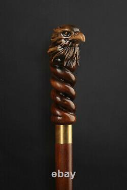 Walking Stick Cane Dark Wooden Handmade Wood Hand Carved