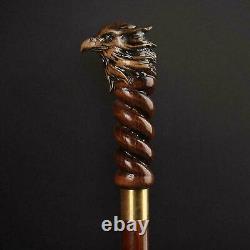 Walking Stick Cane Eagle Head Handle Wooden Hand Carved Handmade Hiking Stick