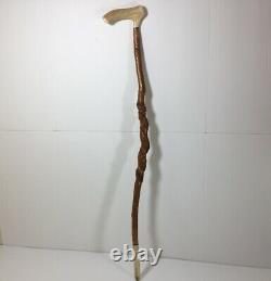 Walking Stick Cane Snake Hand Carved Stag Horn Handle Wood 37