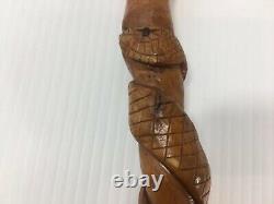 Walking Stick Cane Snake Hand Carved Stag Horn Handle Wood 37