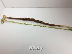 Walking Stick Cane Snake Hand Carved Stag Horn Handle Wood 37