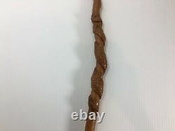 Walking Stick Cane Snake Hand Carved Stag Horn Handle Wood 37