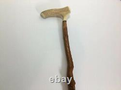 Walking Stick Cane Snake Hand Carved Stag Horn Handle Wood 37