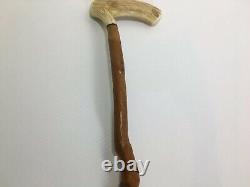 Walking Stick Cane Snake Hand Carved Stag Horn Handle Wood 37