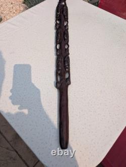 Walking Stick Cane Staff African Style Hand Carved Tribal 36 Vintage