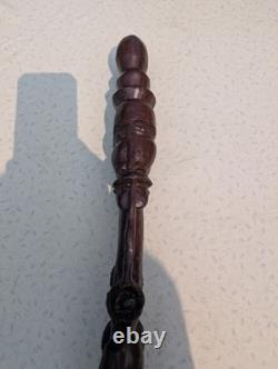 Walking Stick Cane Staff African Style Hand Carved Tribal 36 Vintage