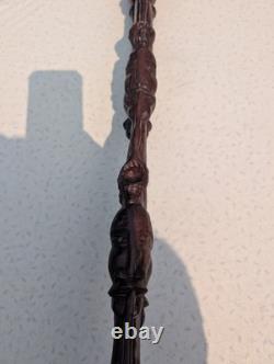 Walking Stick Cane Staff African Style Hand Carved Tribal 36 Vintage