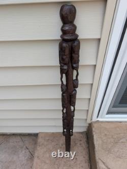 Walking Stick Cane Staff African Style Hand Carved Tribal 36 Vintage