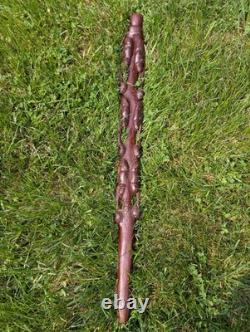 Walking Stick Cane Staff African Style Hand Carved Tribal 36 Vintage