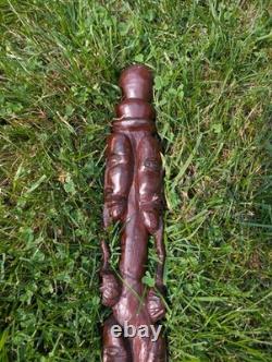 Walking Stick Cane Staff African Style Hand Carved Tribal 36 Vintage