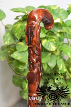 Walking Stick Cane Wood carved crafted crook handle Pilgrim Walking Cane
