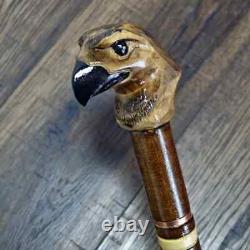 Walking Stick Cane Wooden Walking Cane Handmade Hand Carving Eagle head grey