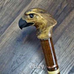 Walking Stick Cane Wooden Walking Cane Handmade Hand Carving Eagle head grey