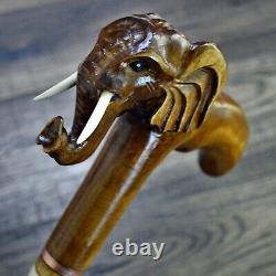 Walking Stick Cane Wooden Walking Cane Handmade Hand Carving Elephant UK