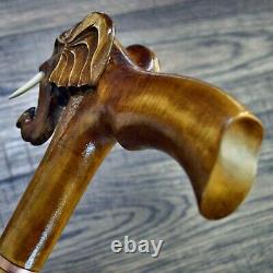 Walking Stick Cane Wooden Walking Cane Handmade Hand Carving Elephant UK