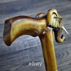 Walking Stick Cane Wooden Walking Cane Handmade Hand Carving Elephant UK