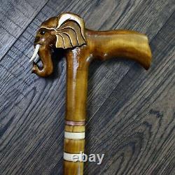 Walking Stick Cane Wooden Walking Cane Handmade Hand Carving Elephant UK