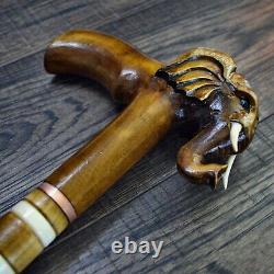 Walking Stick Cane Wooden Walking Cane Handmade Hand Carving Elephant UK