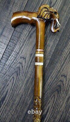 Walking Stick Cane Wooden Walking Cane Handmade Hand Carving Elephant UK