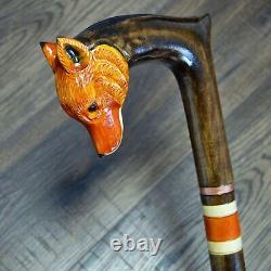 Walking Stick Cane Wooden Walking Cane Handmade Hand Carving Fox UK