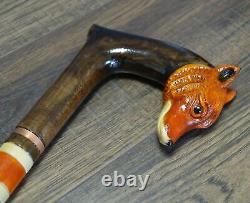 Walking Stick Cane Wooden Walking Cane Handmade Hand Carving Fox UK