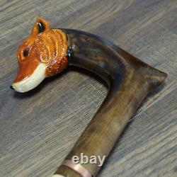 Walking Stick Cane Wooden Walking Cane Handmade Hand Carving Fox UK