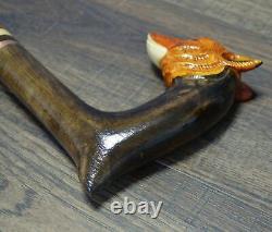 Walking Stick Cane Wooden Walking Cane Handmade Hand Carving Fox UK