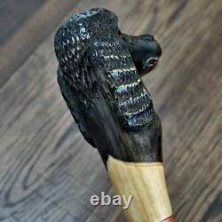 Walking Stick Cane Wooden Walking Cane Handmade Hand Carving Poodle black