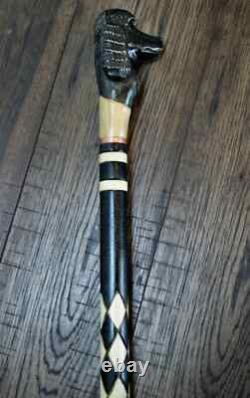Walking Stick Cane Wooden Walking Cane Handmade Hand Carving Poodle black