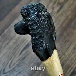 Walking Stick Cane Wooden Walking Cane Handmade Hand Carving Poodle black