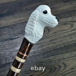 Walking Stick Cane Wooden Walking Cane Handmade Hand Carving Poodle white