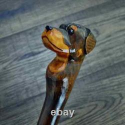 Walking Stick Cane Wooden Walking Cane Handmade Hand Carving Rottweiler UK