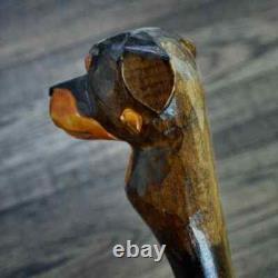 Walking Stick Cane Wooden Walking Cane Handmade Hand Carving Rottweiler UK