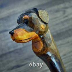 Walking Stick Cane Wooden Walking Cane Handmade Hand Carving Rottweiler UK