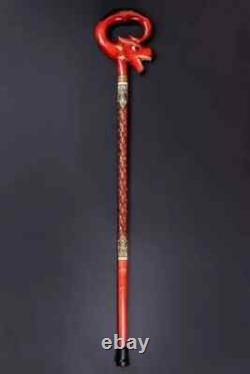 Walking Stick Carved Red Dragon Artisan Cane Wooden Handmade Exclusive Victorian