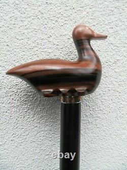 Walking Stick Carved Wood Duck Handle Tungsten Carbide Celtic Collar 35 / 89cm