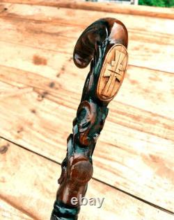 Walking Stick, Christian Wooden Cross Walking Cane Handcrafted Carved Wood