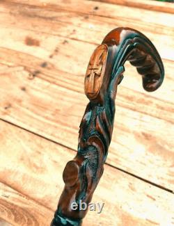 Walking Stick, Christian Wooden Cross Walking Cane Handcrafted Carved Wood