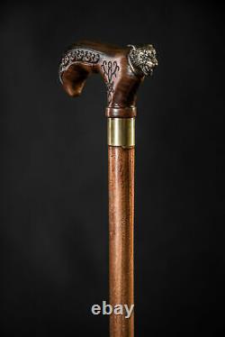 Walking Stick Dark Wolf Walking cane Wood Cane Hand Carved Hiking