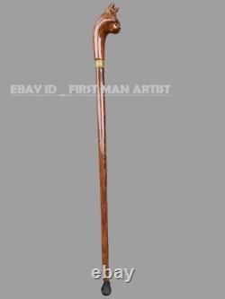 Walking Stick For Adults Hand Carved Cat Handle Wooden Walking Cane Animal