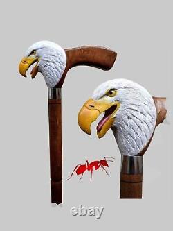 Walking Stick Hand Carved Eagle Head Handle Wooden Handmade Bird Walking Cane1