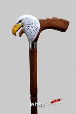 Walking Stick Hand Carved Eagle Head Handle Wooden Handmade Bird Walking Cane1